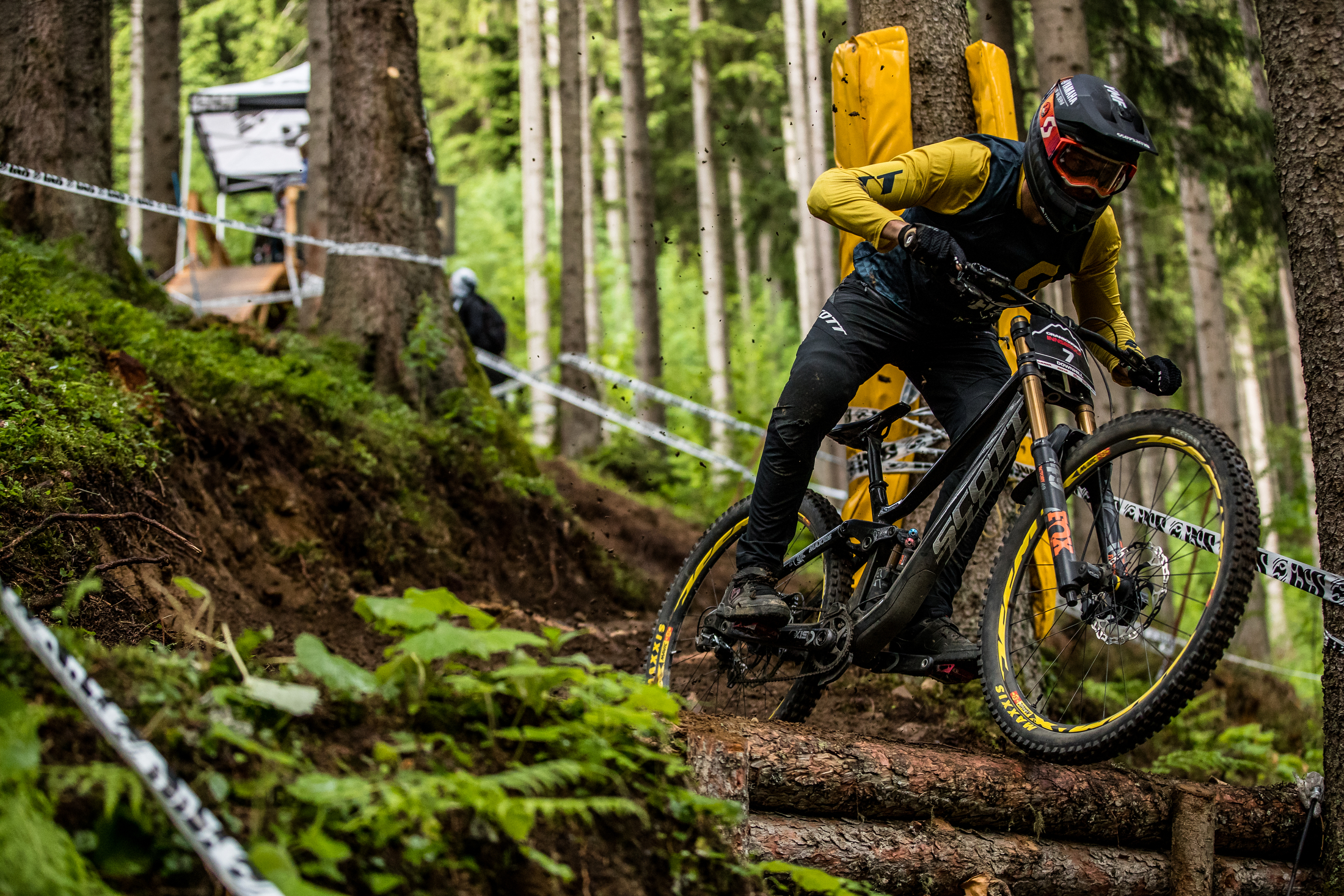 Dean Lucas just getting started on the DH course. Crankworx Innsbruck 2019.